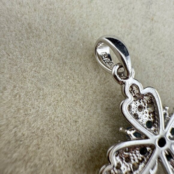 Silver-Tone‎ Cross Pendant With Blue & Clear Cubic Zirconia Accents - Picture 6 of 7